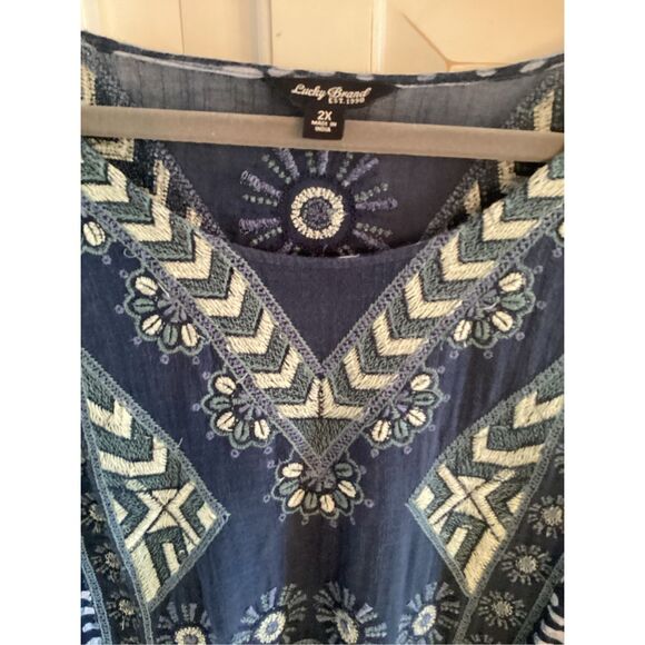 Lucky Brand Boho Midi Dress Sz 2X Indigo Embroidered Flowy - Picture 3 of 9